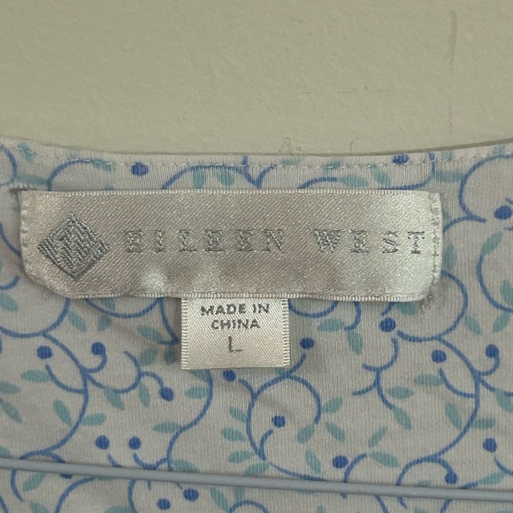 Eileen West Women's Large Short Mini Night Gown Blue Floral Tradwife 100% Cotton - Picture 5 of 10